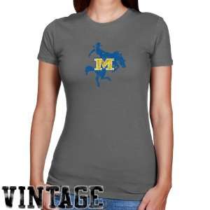   State Cowboys Ladies Charcoal Distressed Logo Vintage Slim Fit T shirt