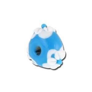   Blue with White Flowers Lampwork Rondelle Beads   Large Hole Jewelry
