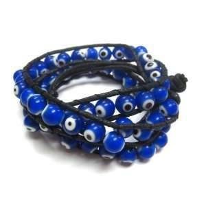   Wrap around Bracelet with Blue Evil Eye Beads   Adjustable: Jewelry