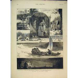  1875 Trip River Thames Boat Romance Camping Old Print 