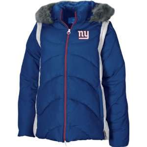  New York Giants  Blue  Womens 4 In 1 Quilted Parka Jacket 
