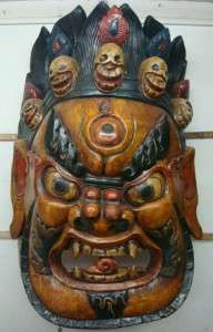 Unique Wooden Big Bhairav Mask Handmade in Nepal   Wooden Carving Mask 