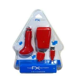  The FX Factory 3 in 1 Red UK Mains and In Car USB Charger 