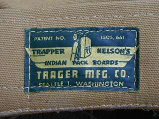 Vintage Canvas TRAPPER NELSONS Indian Pack Board W/Bag Backpack 