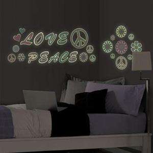 LOVE PEACE SIGN 27 BiG Wall Stickers Glow in the Dark Decor FLOWERS 