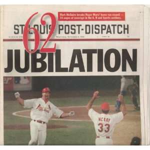   1998 St. Louis Newspaper   McGwire 62 Home Runs