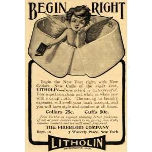 1908 Ad Litholin Wipe Clean Cuffs Collars Fiberloid   Original Print 