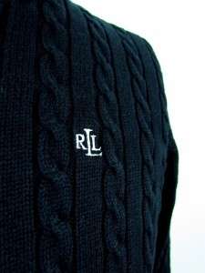 womens black RALPH LAUREN cable knit crewneck sweater classic sz 