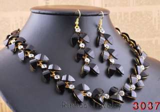 W28926 black gray gold plating alloy rhinestone Necklace Earring Sets 