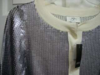 ANN TAYLOR SILVER SEQUIN WOOL CARDIGAN SWEATER TOP XS  