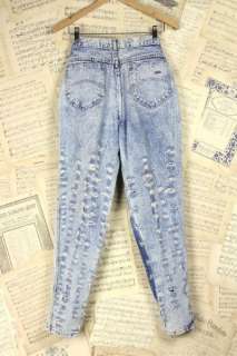 Vtg 80s Acid Wash Tattered Cutout Chic Jeans S/M  