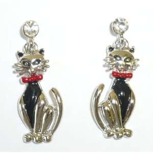  Grey Cat with Red Bow Tie Cat Pierced Earrings Jewelry