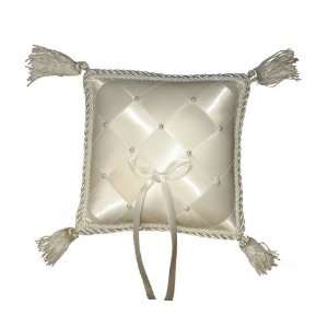   Ivory Woven Ribbon and Pearls Ring Pillow with Tassles