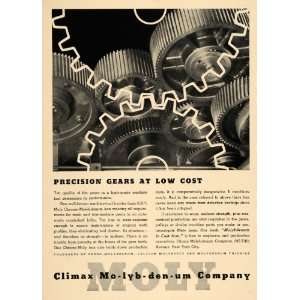 1938 Ad Precision Gears Climax Molybdenum Engineering   Original Print 