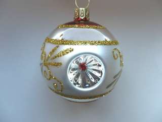 RED SILVER GERMAN BLOWN GLASS CHRISTMAS TREE ORNAMENT  