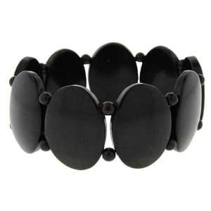  Black Bone Oval Tanker Stretch Bracelet: Jewelry
