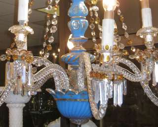 Antique Blue Opaline Glass Chandelier Electrified  