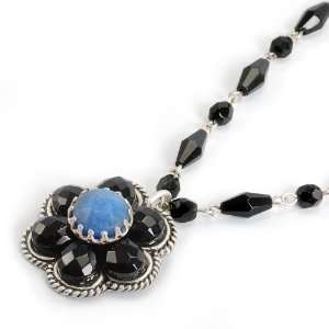  Sweet Romance Jet & Blue Agate Daisy Necklace Shelley Cooper Jewelry