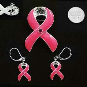 Breast Cancer/Pink Ribbon ~ Broach/Pendant & Earrings