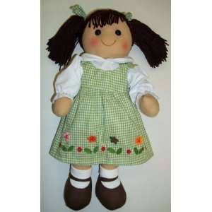   Rag Doll 16 Tall   Dark Brunette   Green & White Dress: Toys & Games