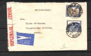 South Africa 1940 censored cover franked 3d+1/  to Swit  
