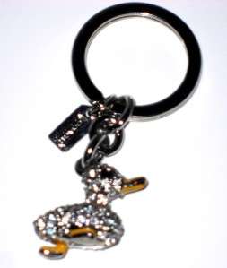 NEW COACH CRYSTAL PAVED SWIMMING DUCK KEY CHAIN KEY RING FOB CHARM 