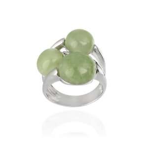  Sterling Silver Genuine Green Jade Bubble Ring: Jewelry