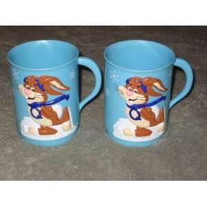   SET OF 2   Nestle Quik Bunny Blue 4 Inch Plastic Cup 