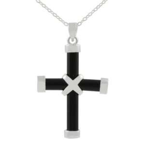  Sterling Silver Onyx Cross Pendant with Chain Jewelry