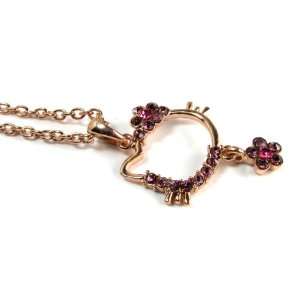  Kitty Cat Pendant with Pink Sparkles on Gold Colored Chain 