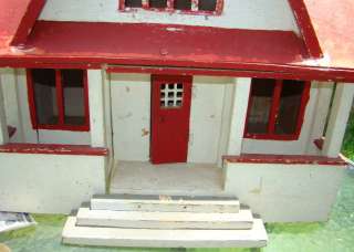 HUGE & LOVELY 1920s Hand Crafted Red Roof Wooden Doll House Dollhouse 
