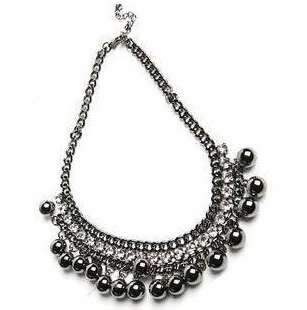 Korea Style Womens Elegant Black Beads Alloy Rhinestone Pendant 