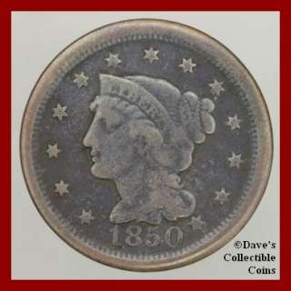 1850 (P) VG Braided Hair Large Cent US Coin #10275590 80  