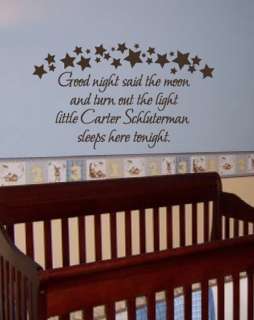 Custom Baby Name Quote Goodnight Nursery Wall Decal  