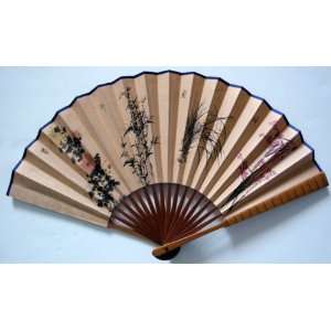  Chinese Art Painting Calligraphy Bamboo Fan Flowers 