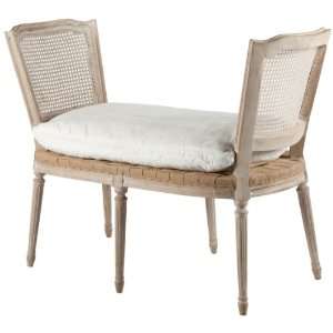   French Casual Country Bleached White Wash Caned Bench