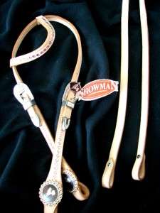 Western Horse Show Headstall Reins One Ear Pink Crystal Natural Barrel 