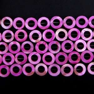 Wholesale lot 4 strands 20mm magenta shell donut bead:  