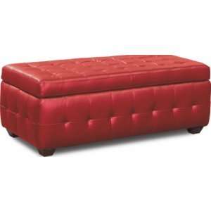  Zen Leather Lift Top Tufted Storage Trunk in Red