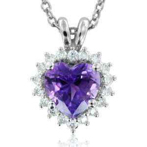  Heart Shaped Natural Amethyst and Diamond Necklace in 14k 