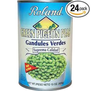 Roland Green Pigeon Peas, Gandules, 15 Ounce Can (Pack of 24):  