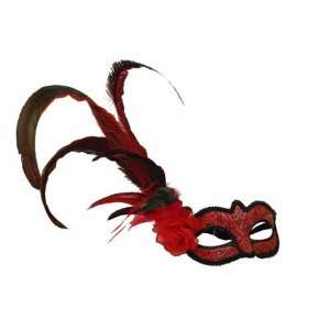  Red Masquerade Venetian Costume Mask with Rose and 