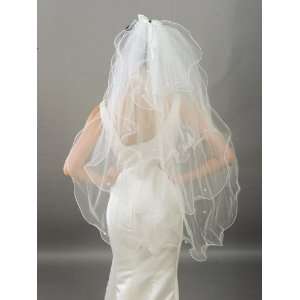  4T Pearl Organza Fingertip Bridal Wedding Veil,White Beauty