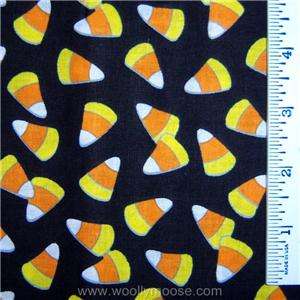 Halloween Trick or Treat Candy Corn on Black Fabric BTY  