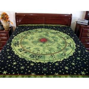    GREEN ZODIAC COTTON TAPESTRY BED SHEET WALL HANGING