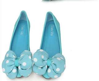   Blue Red Bowknot Dots Women Ballet Flats Shoes US Size 5 9 X302  
