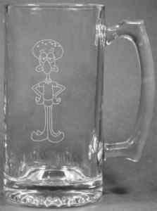 Personalized Spongebob Squidward Etched / Engraved Glass Beer Mug 25oz 