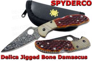 Spyderco Damascus Delica Jigged Bone SPRINT RUN C11JBOP  