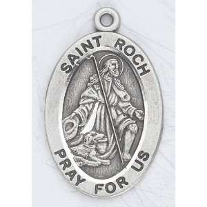  Sterling Silver Oval Medal Necklace Patron Saint St. Roch 