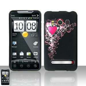  HTC EVO 4G Rubber Touch Black Pink Heart Celebrate Love 